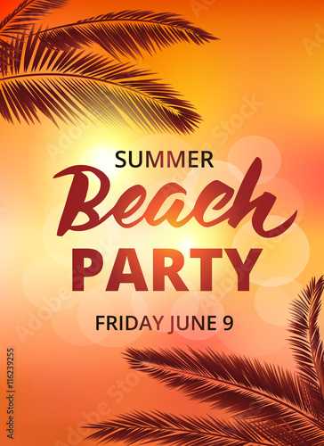 Beach party poster template with typographic elements