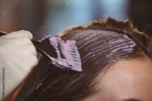 Fotografia Hairdresser dyeing hair of her client