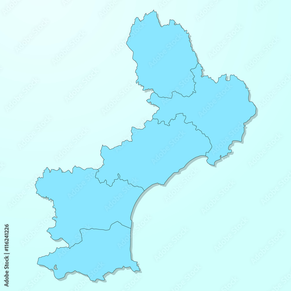 Obraz premium Languedoc-Roussillon blue map on degraded background vector