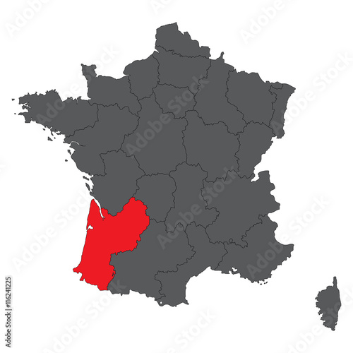 Aquitaine red on gray France map vector