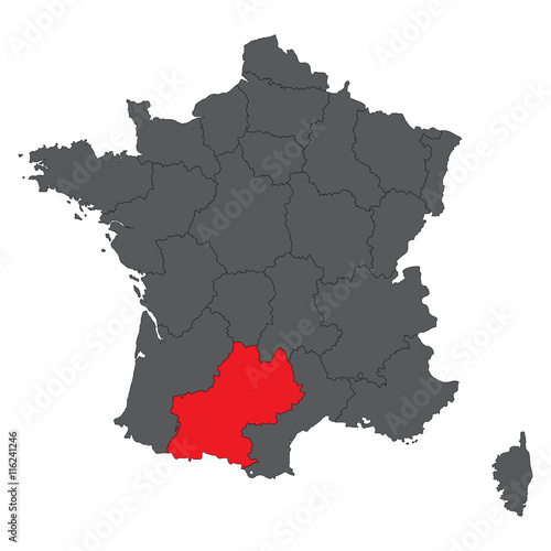 Midi-Pyrenees red on gray France map vector