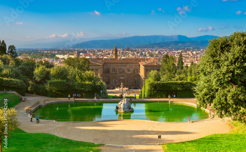 View of the Palazzo Pitti and italian style Boboli gardens in Florence, Italy photo