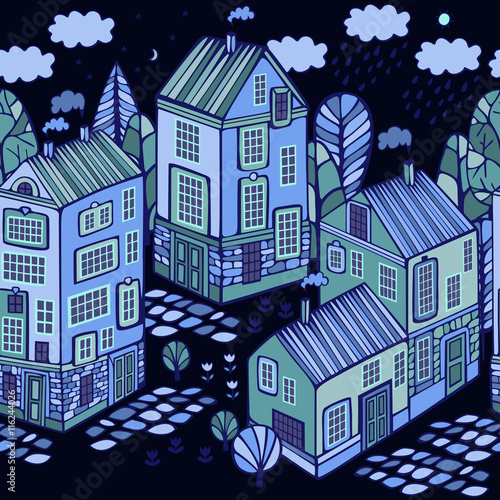 Cartoon Houses set. Colorful Vector seamless pattern.
