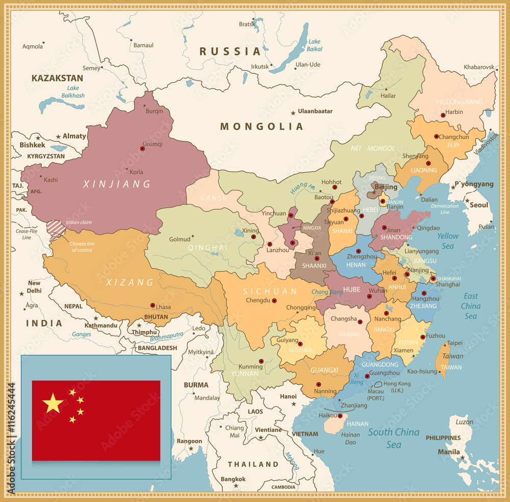 China Map Retro Colors