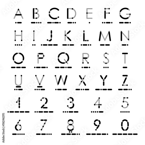 Alphabet and numerals in Morse Code.