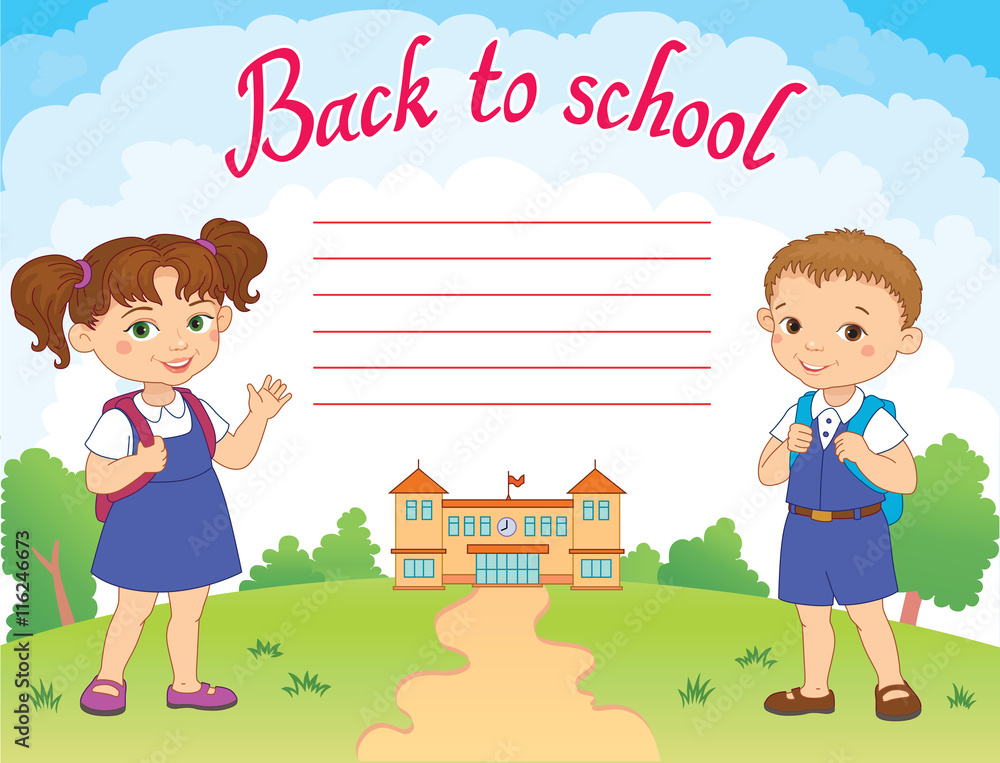 banner back to school boy girl pupil lettering logo vector banner back to school boy girl pupil lettering logo vector