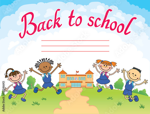 banner back to school boy girl pupil lettering logo vector