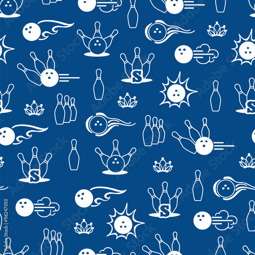 Seamless pattern with line bowling elements skittle and ball. Vector illustration