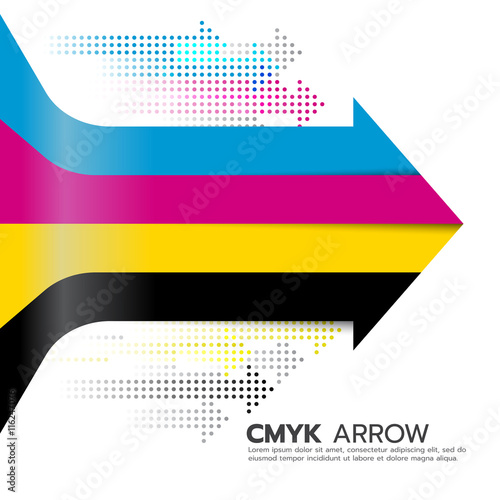 CMYK (cyan and magenta and yellow and key or black) arrow line and dot arrow vector art design