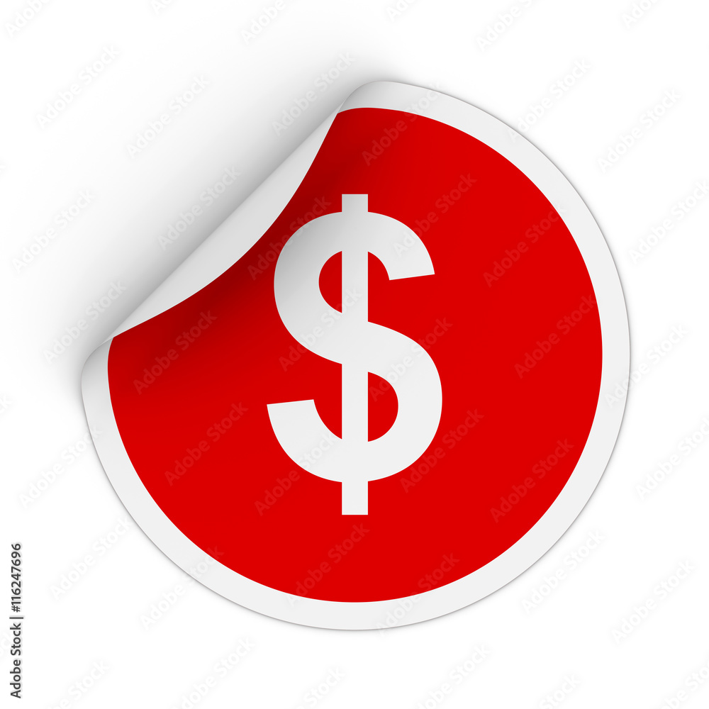 Dollar Symbol Red Circle Sticker with Peeling Corner 3D Illustration Dollar Symbol Red Circle Sticker with Peeling Corner 3D Illustration