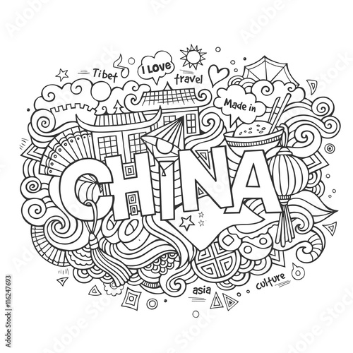 China hand lettering and doodles elements background