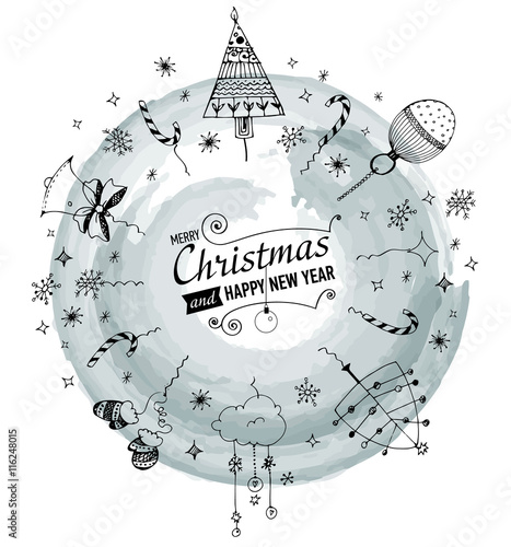Christmas and New year Card with designed text.