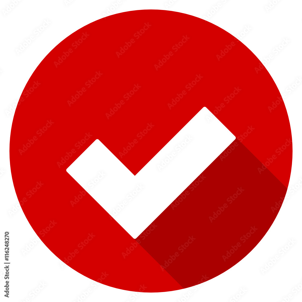 Flat design red round check vector icon Flat design red round check vector icon