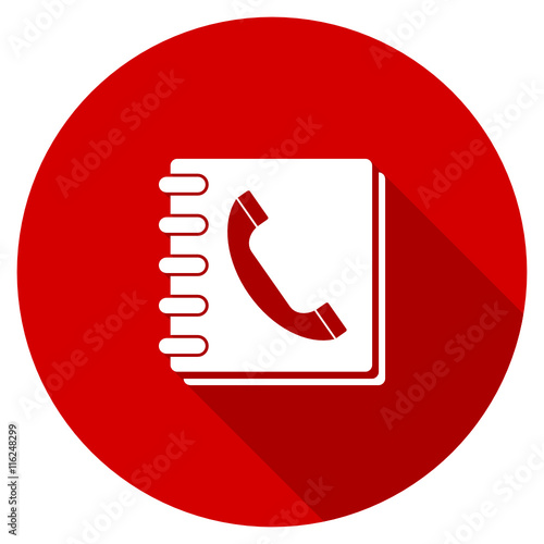 Flat design red round phonebook vector icon