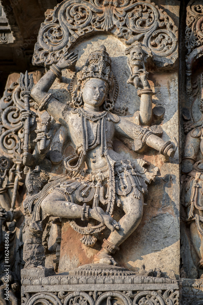 Carvings in the Hoysaleshwara Hindu temple, Halebid, India