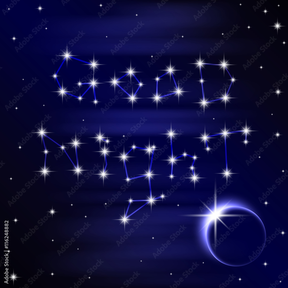 Fototapeta premium Poster of wish good night on space background. Vector illustration 10 EPS