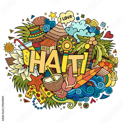 Valokuvatapetti Haiti hand lettering and doodles elements