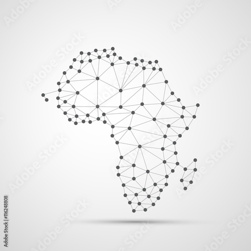 Transparent Abstract Polygonal Map of Africa, Digital Network Connections, Technology Background, Creative Design Template