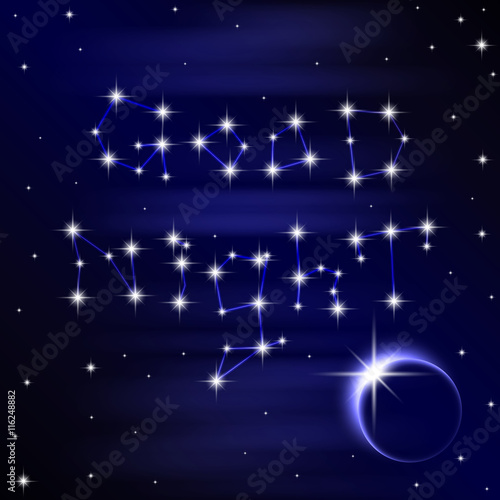 Fototapeta Naklejka Na Ścianę i Meble -  Poster of wish good night on space background. Vector illustration 10 EPS