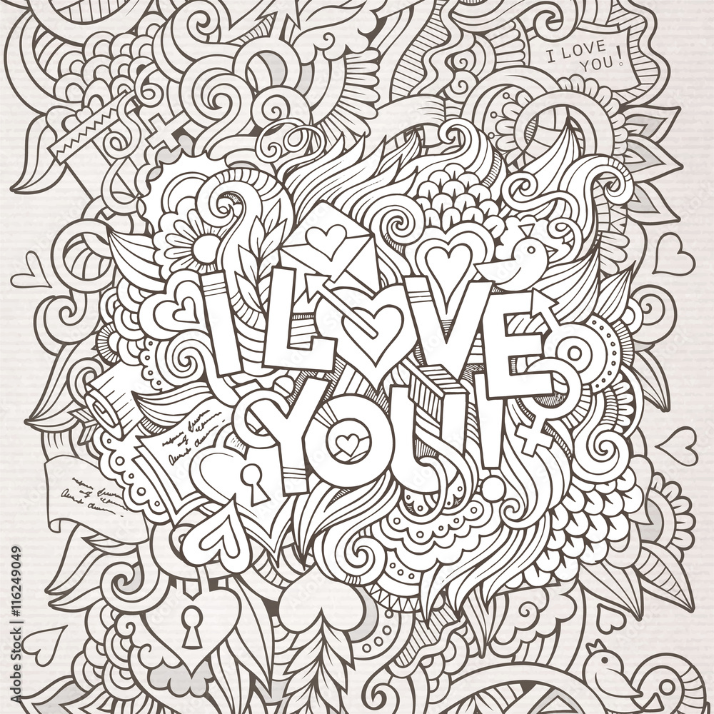 Love hand lettering and doodles elements background
