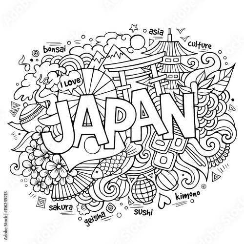Japan hand lettering and doodles elements background