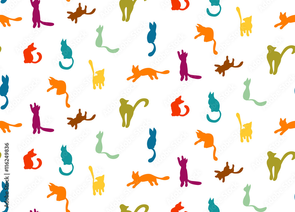 Obraz premium Cute seamless pattern with colorful cat silhouettes.