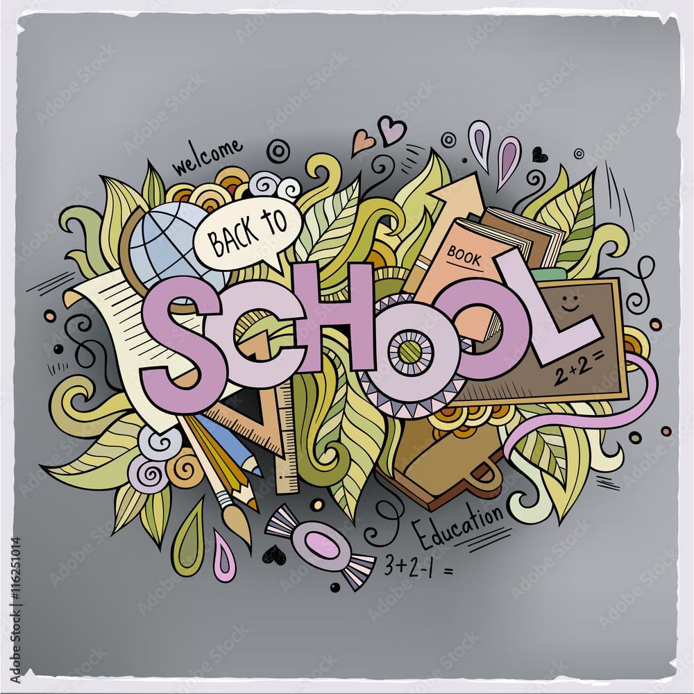 School cartoon hand lettering and doodles elements background