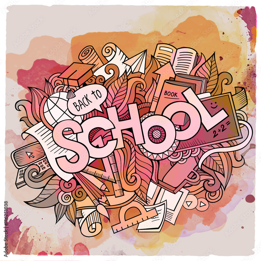 School hand lettering and doodles elements and symbols emblem