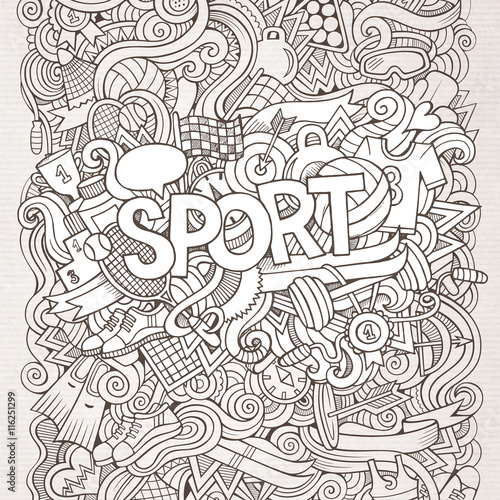 Sport hand lettering and doodles elements background.