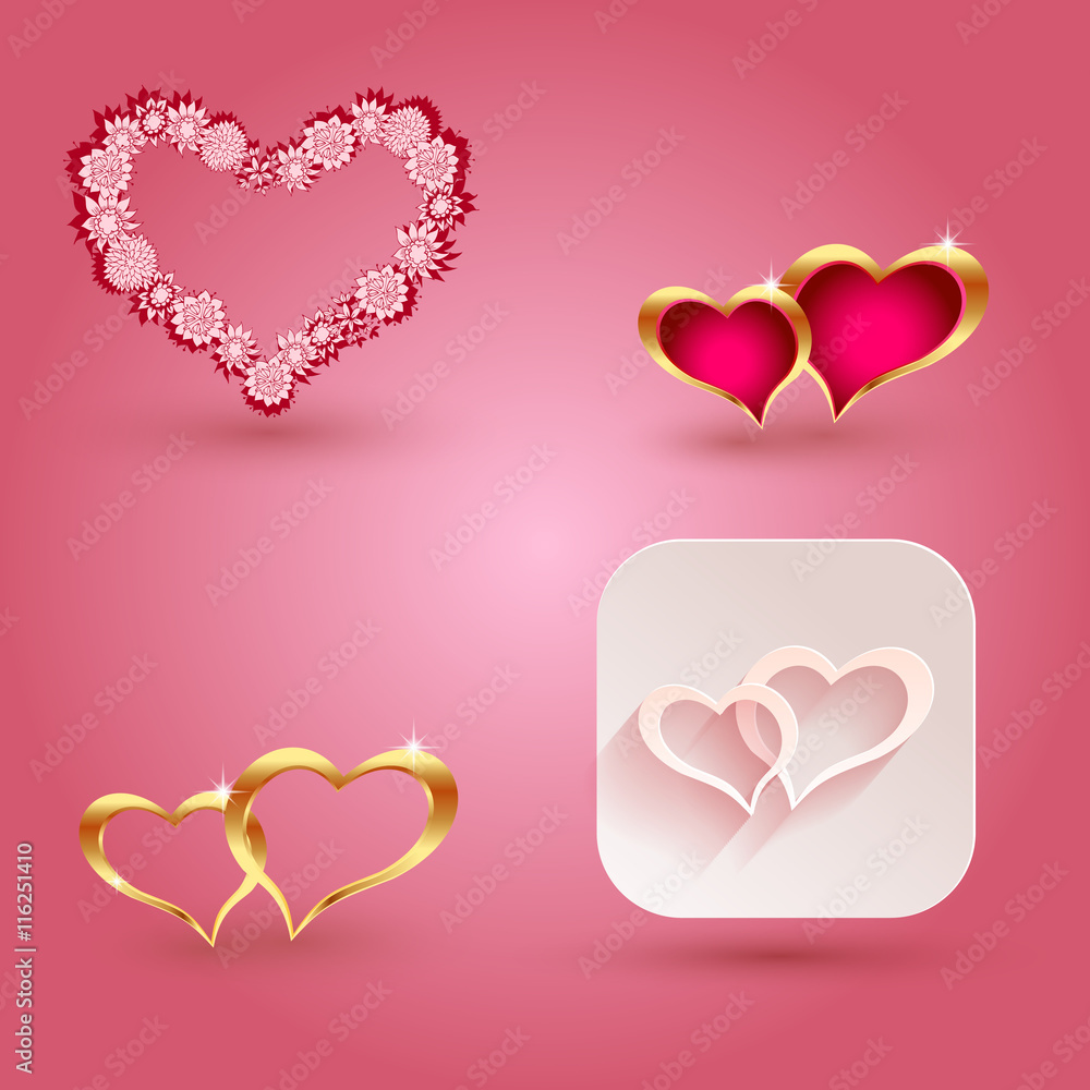 Hearts and icon elements for valentine s day or weddings.