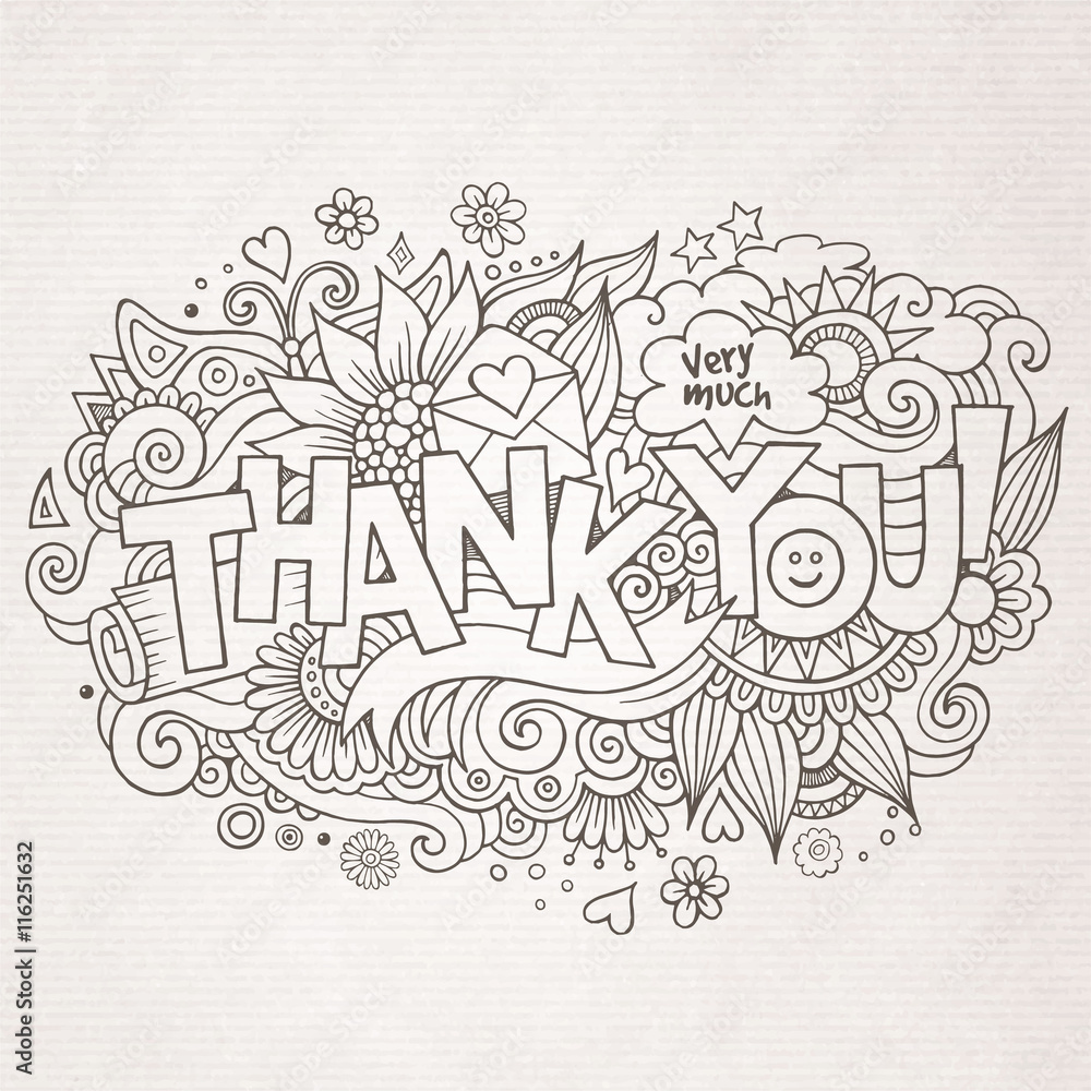 Thank You hand lettering and doodles elements background
