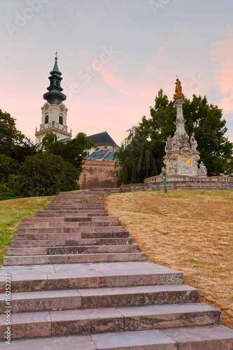 Nitra castle and cathedral at sunset.