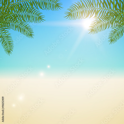 Summer vector blurred background with palm leaves