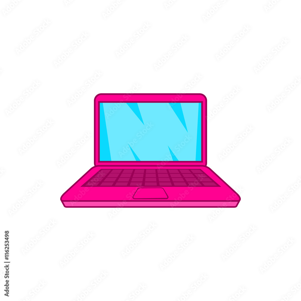 Pink laptop icon in cartoon style on a white background Pink laptop icon in cartoon style on a white background