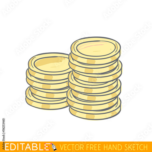 Stack of gold coins. Editable vector graphic in linear style.