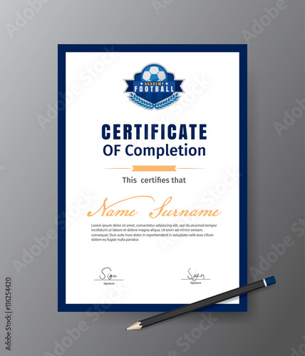 Vector template for certificate of football training academy