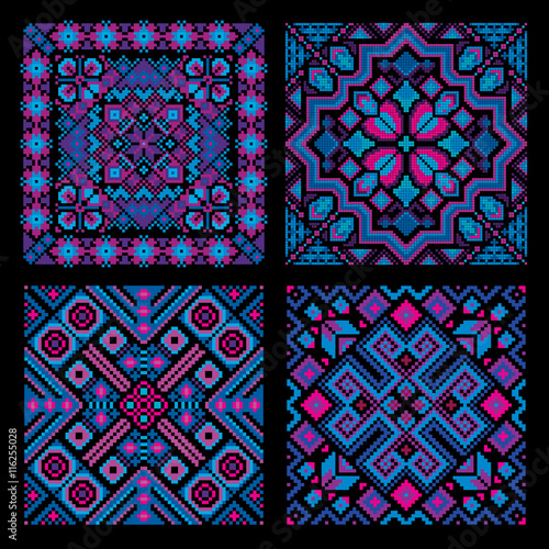 Ethnic mosaic ornamental backgrounds vector set
