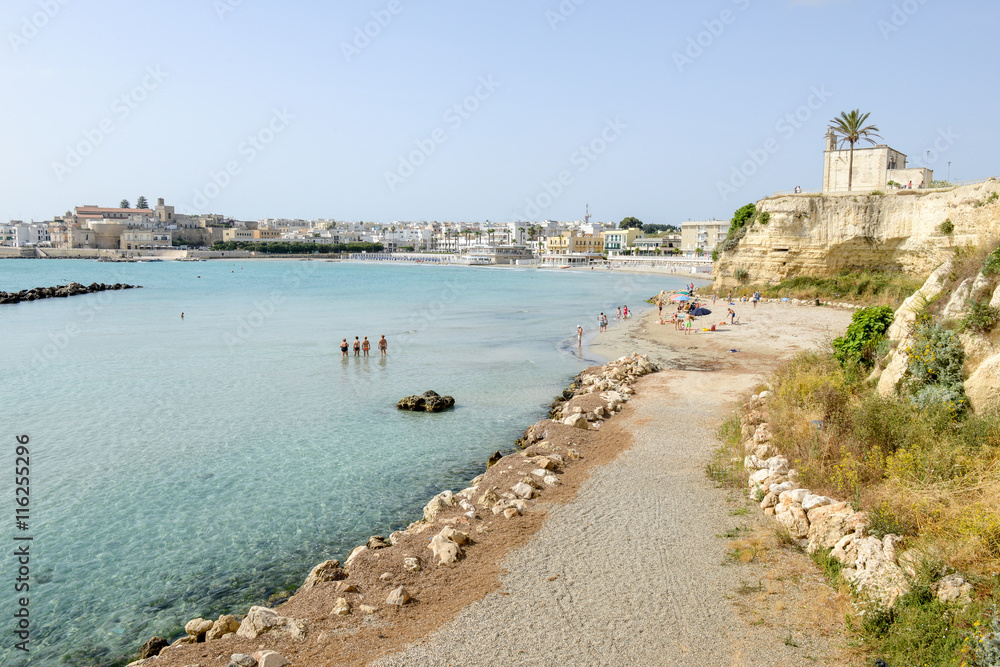 Beautiful town of Otranto and its beach on Salento peninsula