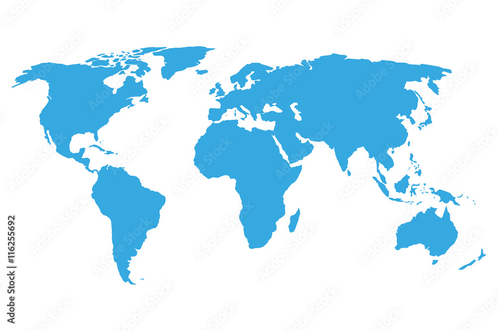 World map blue on a white background. Vector illustration