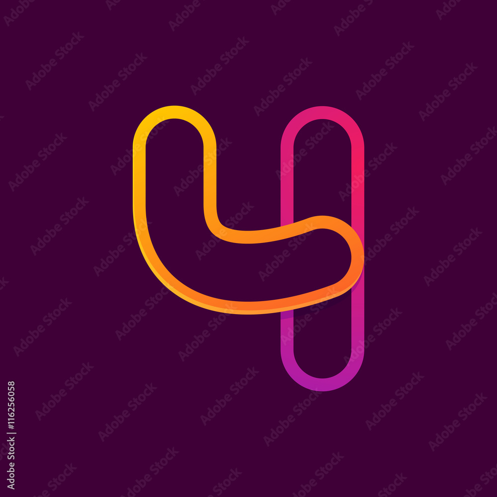 Obraz premium Number four logo formed by colorful neon line.