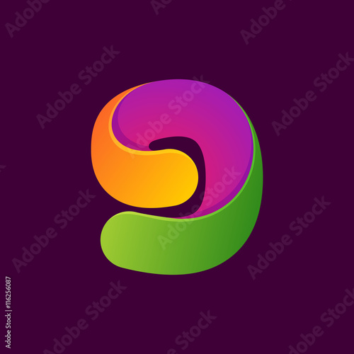 Number nine logo formed by colorful line. © kaer_fstock