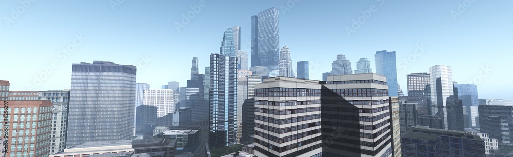 Naklejka premium Widok miasta. słońce nad miastem. niebo i miasto.