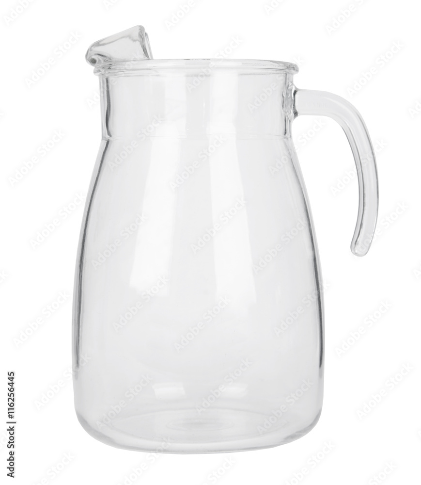 An empty glass jug isolated on a white background An empty glass jug isolated on a white background