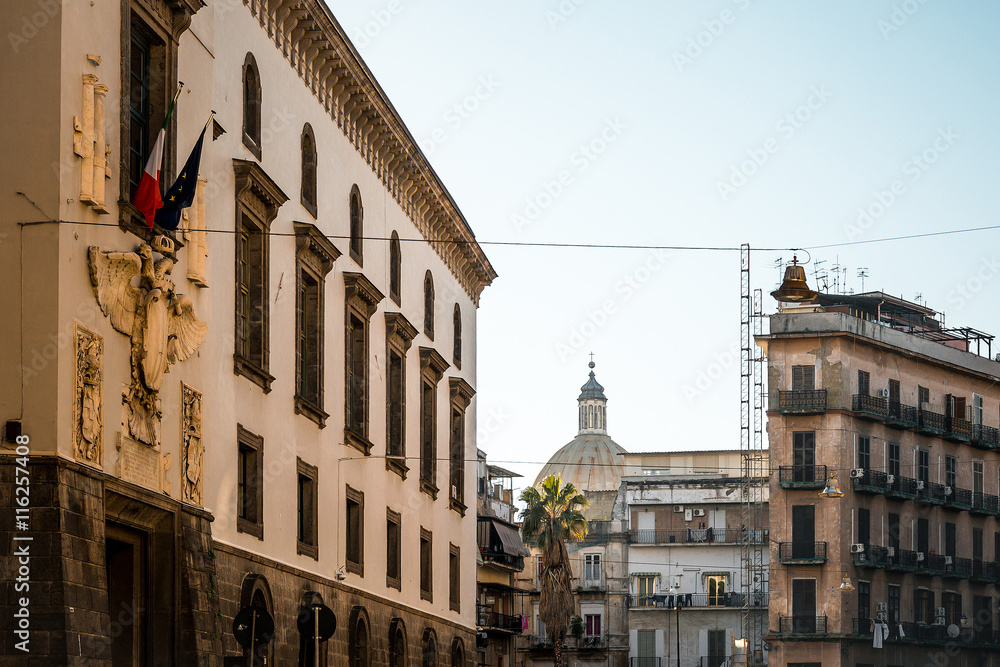 Street view of old town in Naples city, italy Europe