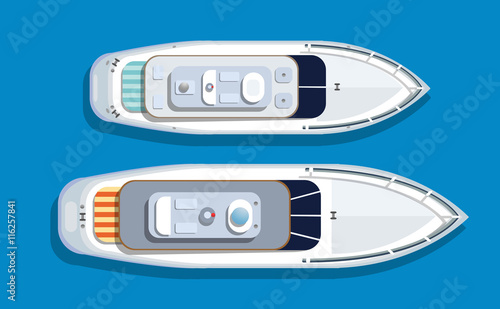 Top view pleasure boat tourist boat to travel by sea transport