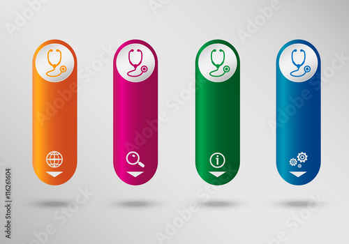 Stethoscope icon on vertical infographic design template, can b