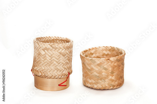Wicker rice or Kratip or sticky rice isolated on white backgroun