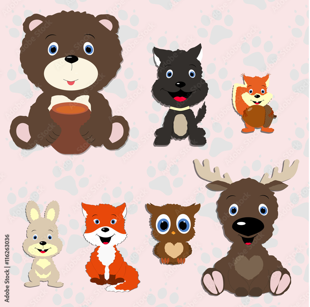 collection of forest animals