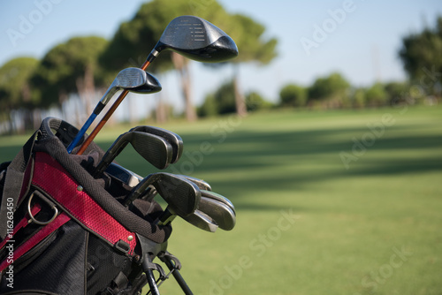 close up golf bag on course