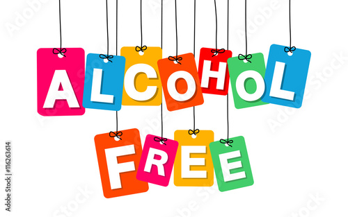 Vector colorful hanging cardboard. Tags - alcohol free